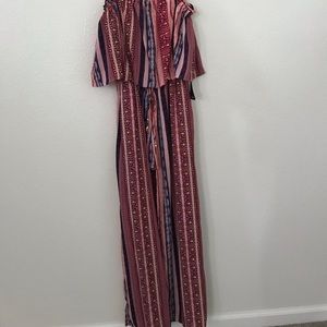 Long pink patterned maxi-dress romper